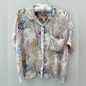 PHILOSOPHY | Leaf Print Short Sleeve Button Up Shirt NWT | Large